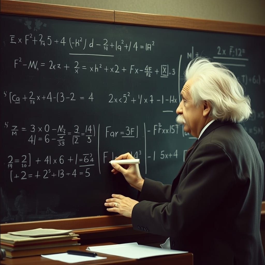 Albert Einstein Working on Mathematical Formulas in Cinemati...