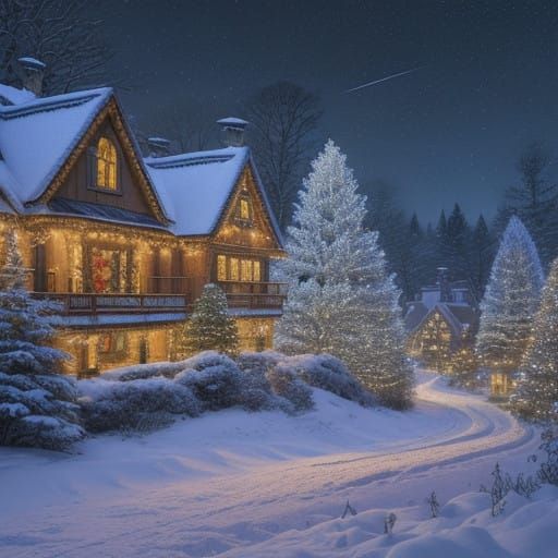 Enchanted Winter Wonderland Scene in Folklore Style