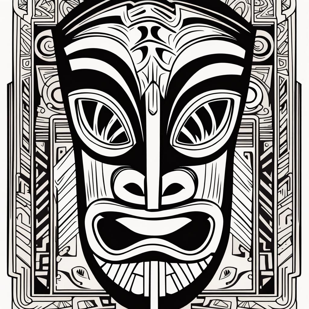 Stylized Tiki Mask in Art Deco Style