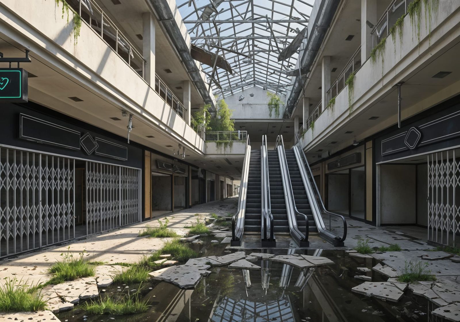 Urban Realism Painting of Nature Reclaiming an Abandoned Mal...