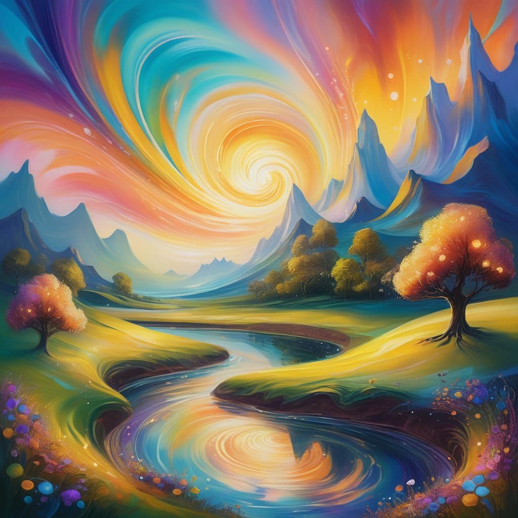 Joyful Enchanted Dreamscape in Vibrant Oil Painting