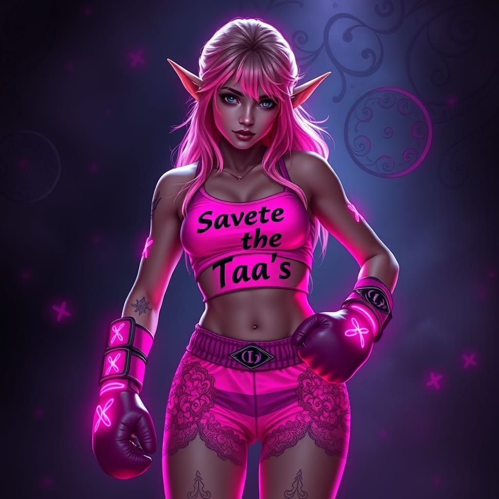 Pink-Haired Elf Poses in Bioluminescent Boxing Outfit