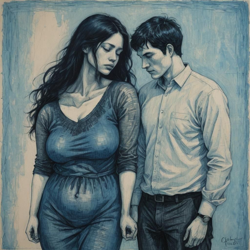 Expressionist Portrait of Pale Woman with Black Hair