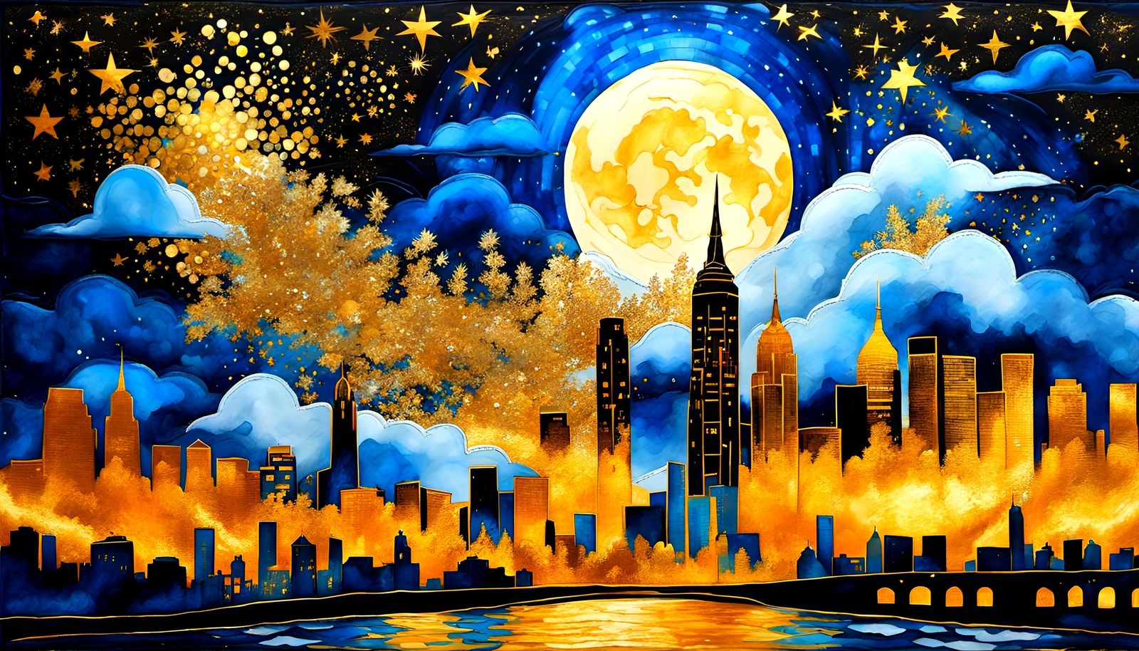 Gilded Philadelphia Cityscape in Dreamlike Fabric