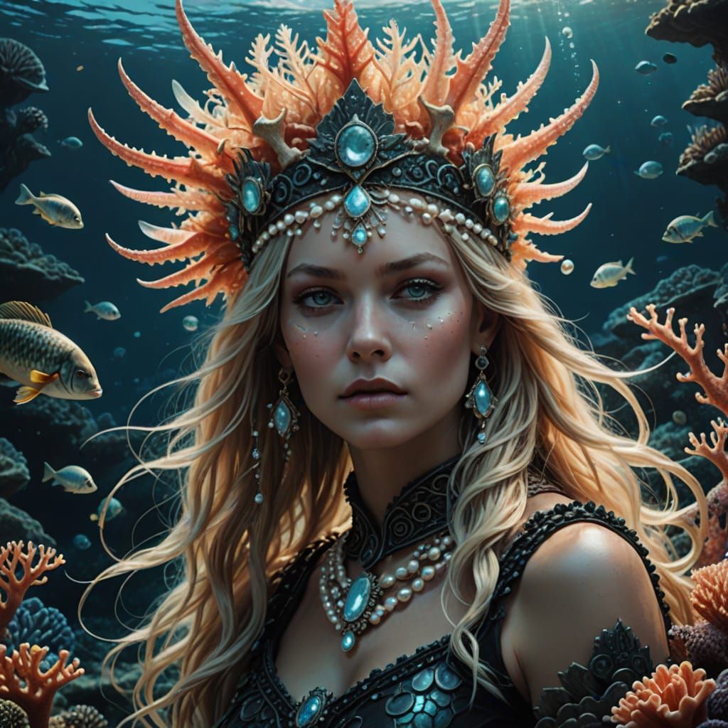 Sea King Crowns Blonde Queen in Dark Fantasy Art