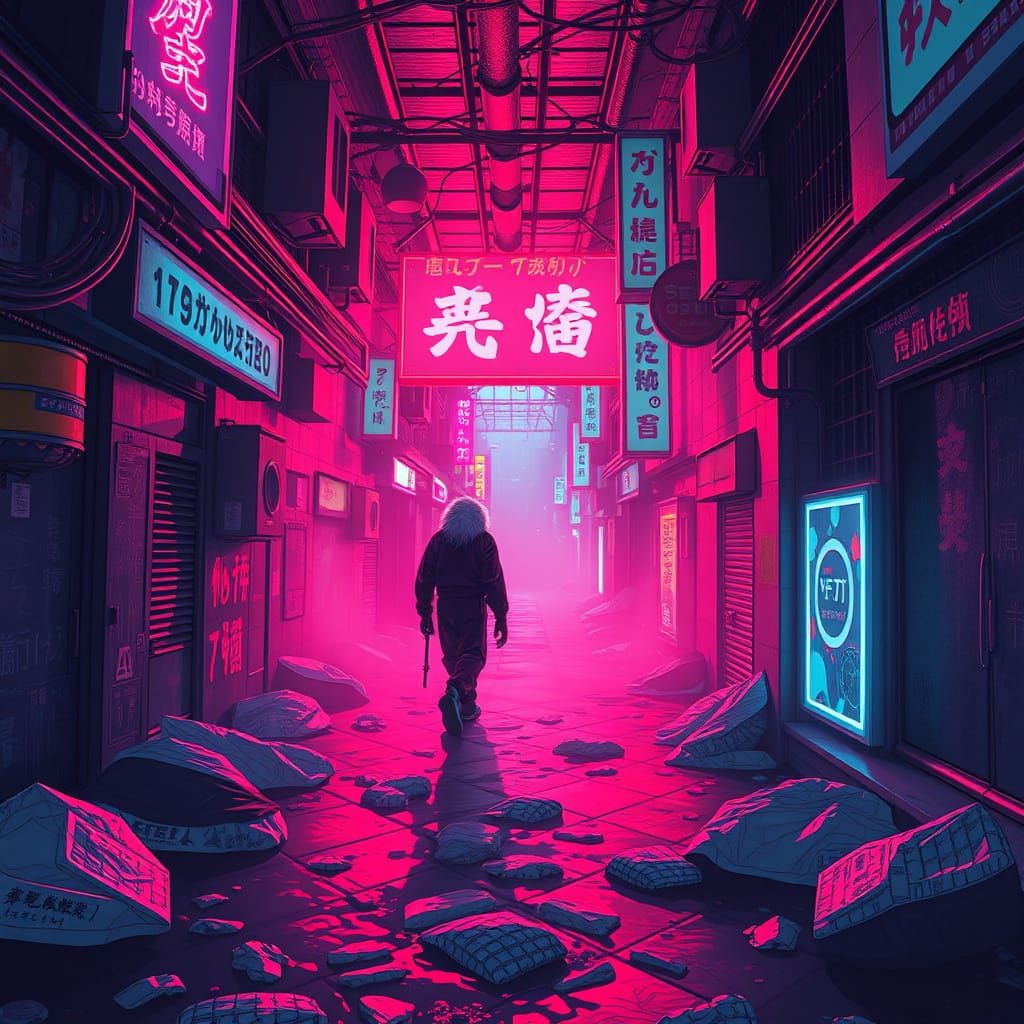 Yeti in Sewers of Neo Tokyo in Synthwave Style