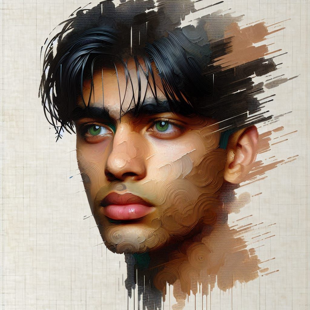 South Asian Man Portrait in Mixed Media Art