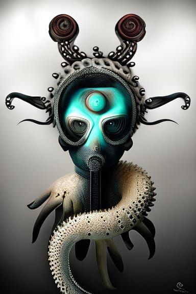 Surreal Woman with Gas Mask and Tentacles