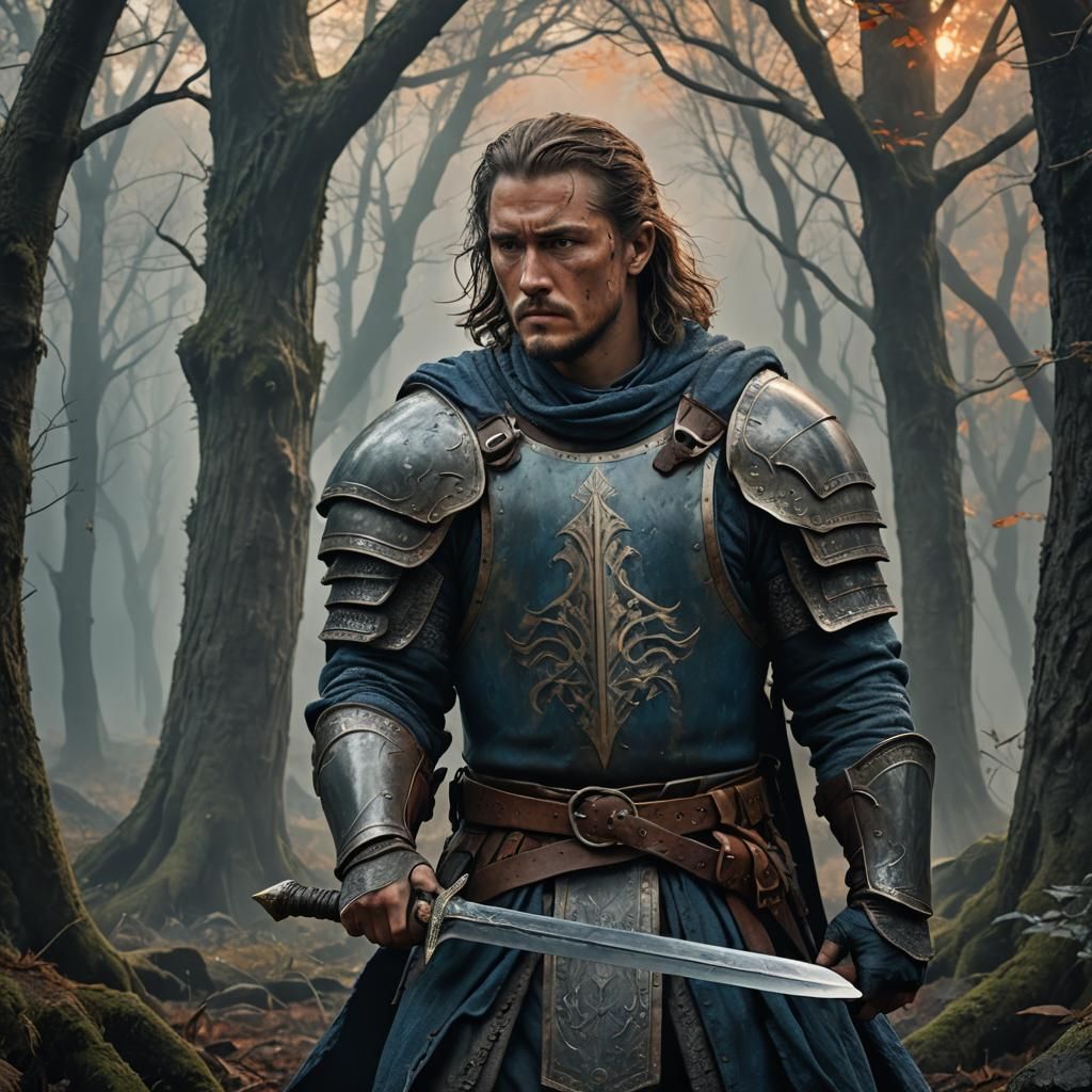 Heroic Warrior in Mystical Forest Concept Art