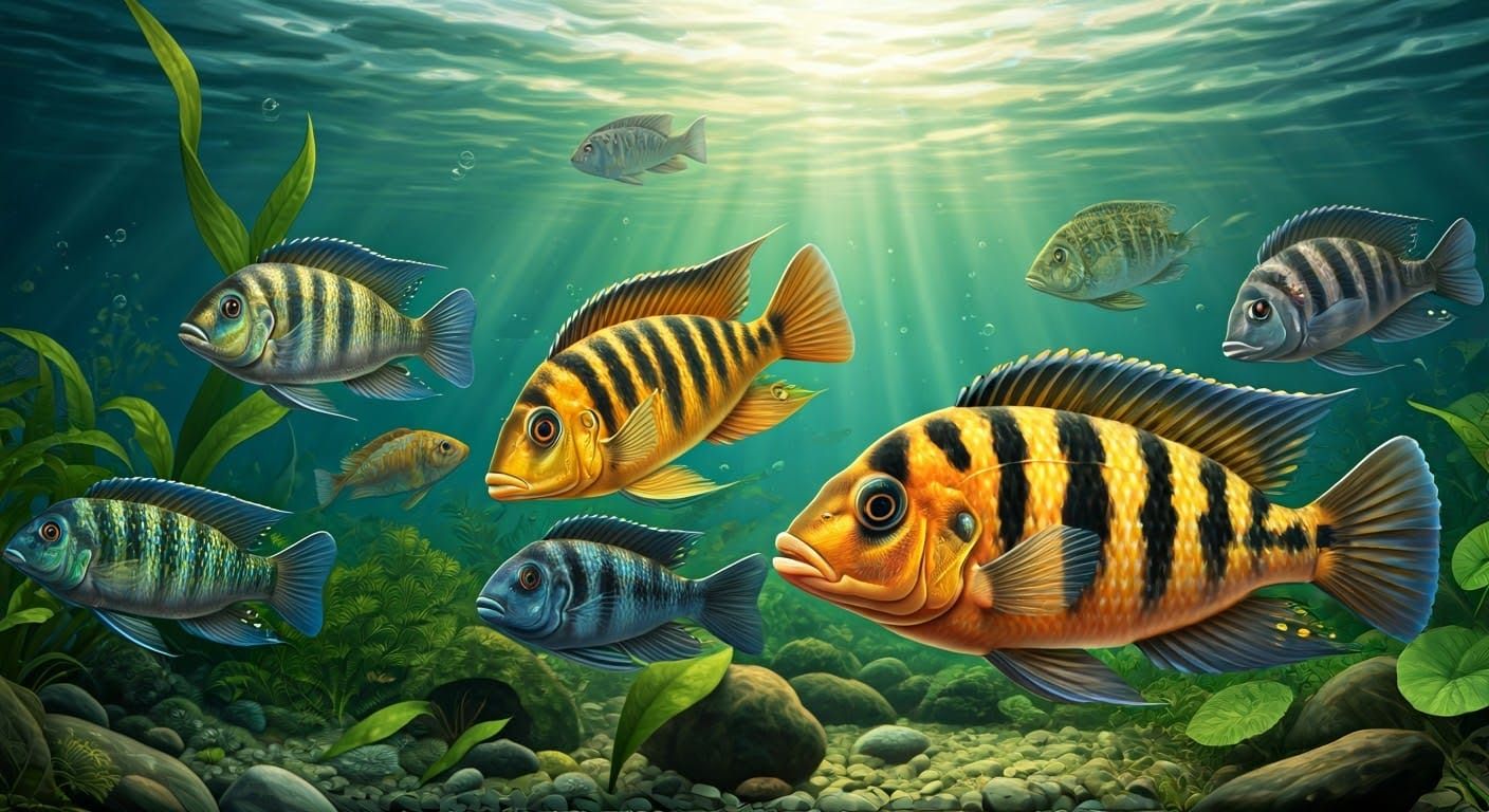 Realistic Lake Victoria Cichlids in Vibrant Aquatic Habitat