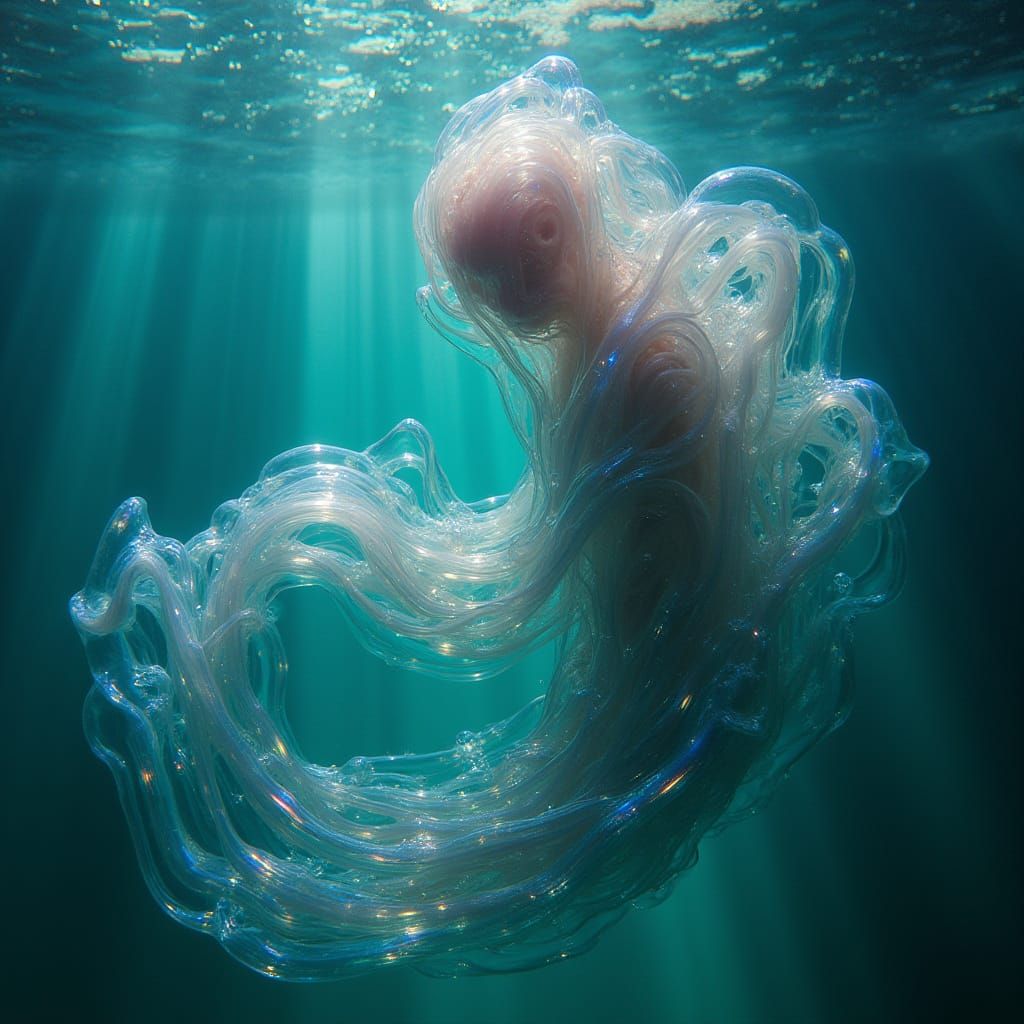 Gelatinous Humanoid in Turquoise Water: Photorealistic Rende...