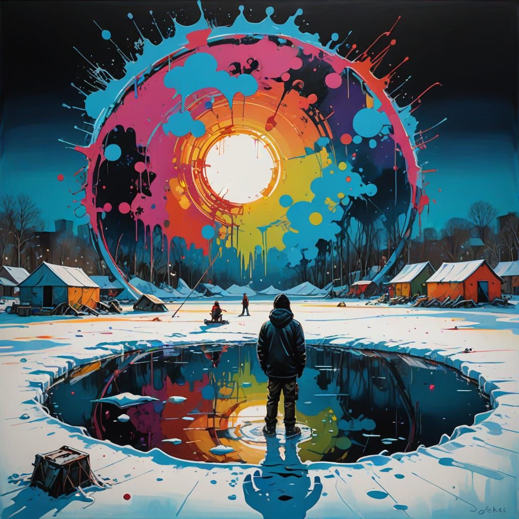 Tranquil Winter Wonderland Scene in Street Art Style