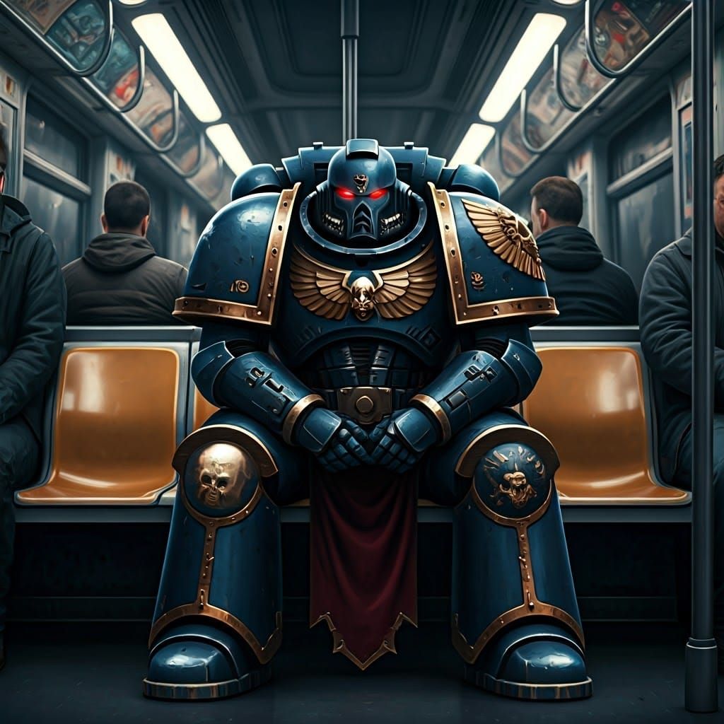 Space Marine on Subway: Baroque Armor Meets Urban Commute