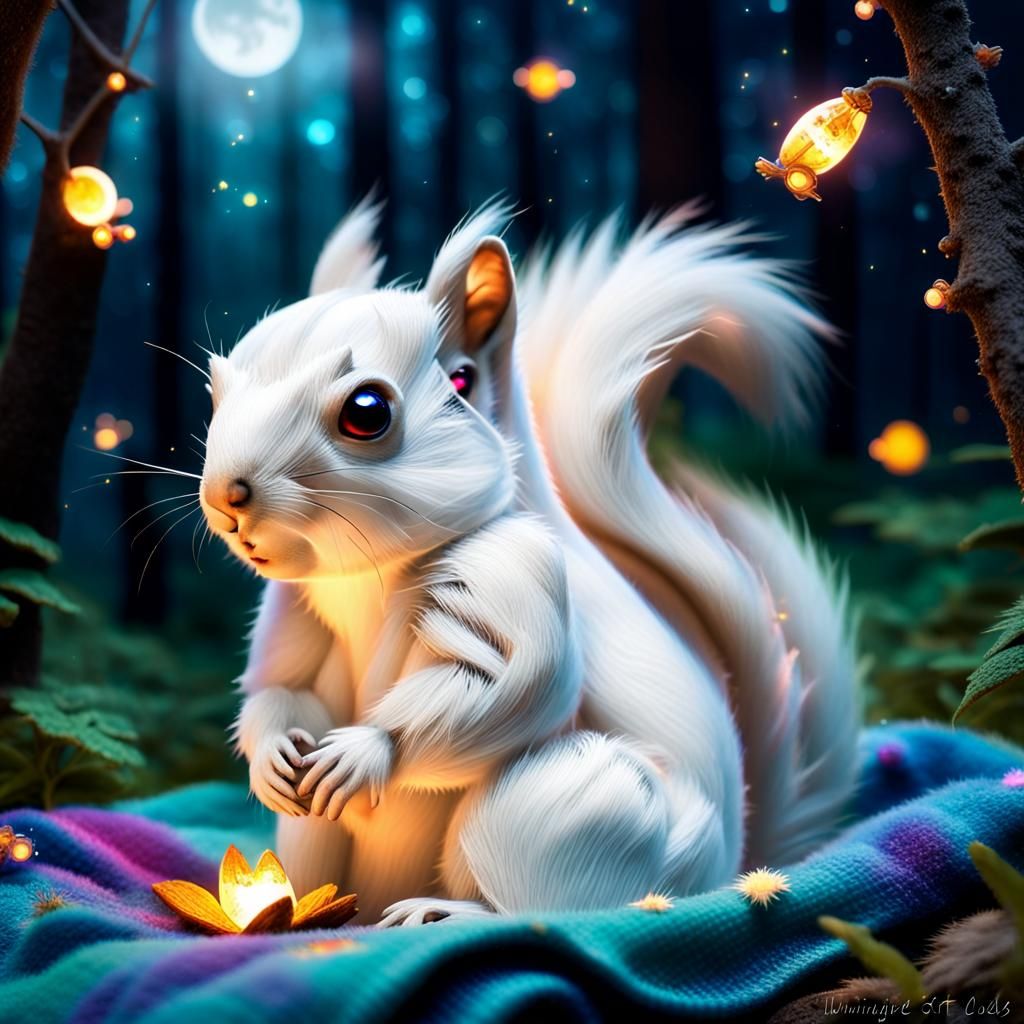 Sleepy Squirrel in Whimsical 3D Fantasy Art