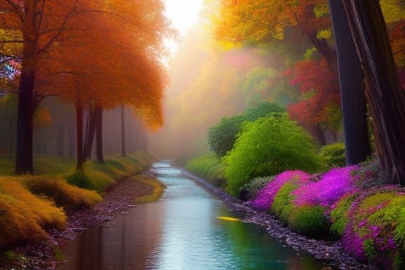 Psychedelic Anthropomorphic Tree with Buildings