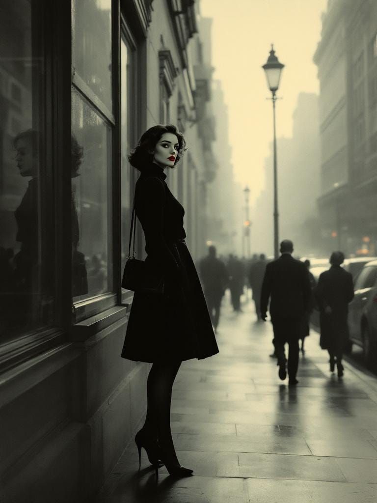 Italian Pin-Up in Cityscape: Hopper and Hammershøi Style