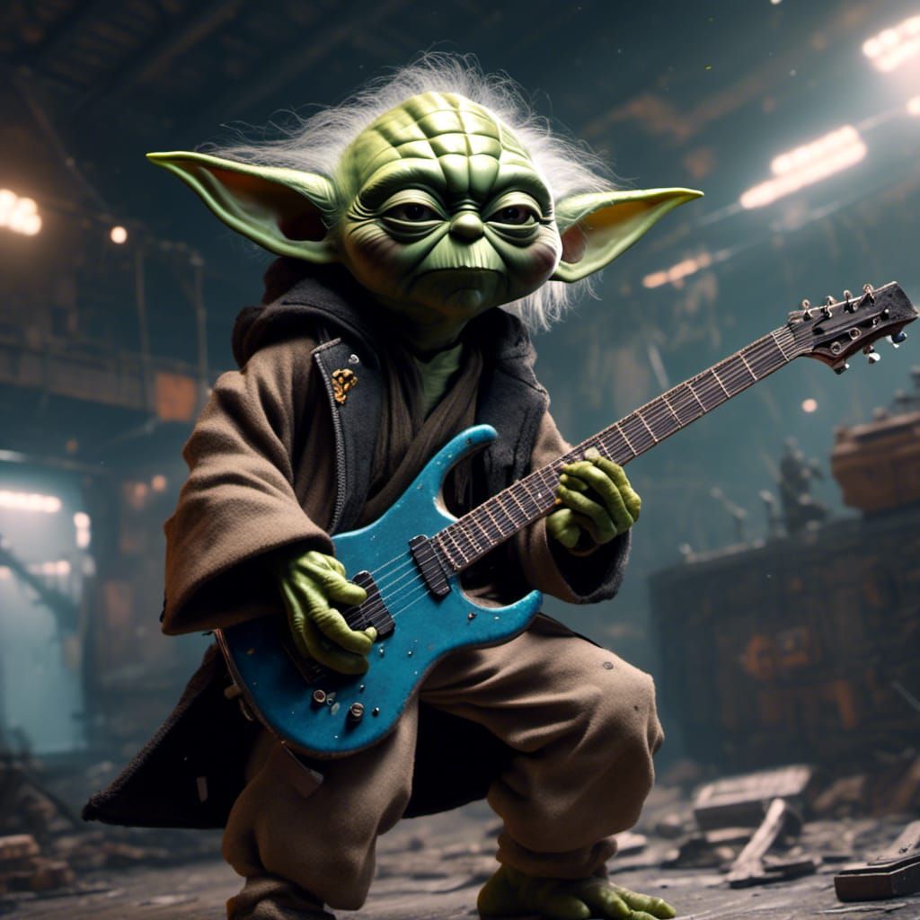 Yoda as Punk Rocker Plays Guitar