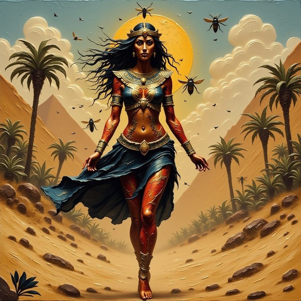 Egyptian Goddess Leading Scarabs: Digital Art