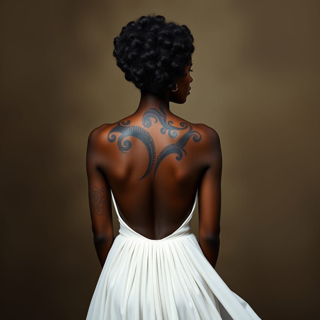 Dark Skinned Woman with Intricate Maori Tattoo