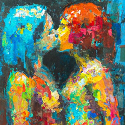 Passionate Kiss in Expressionist Oil Painting Style
