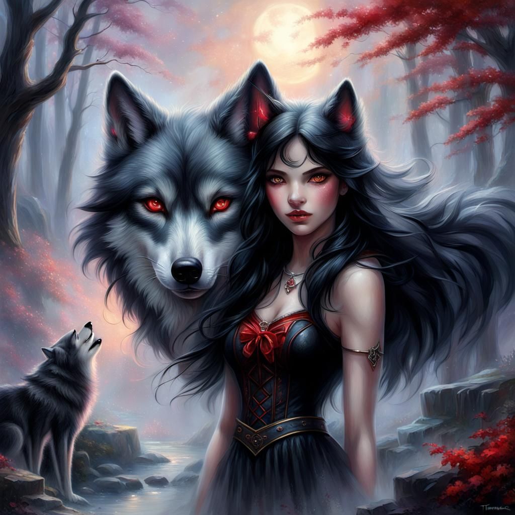 Ethereal Fantasy Girl with Wolf Ears