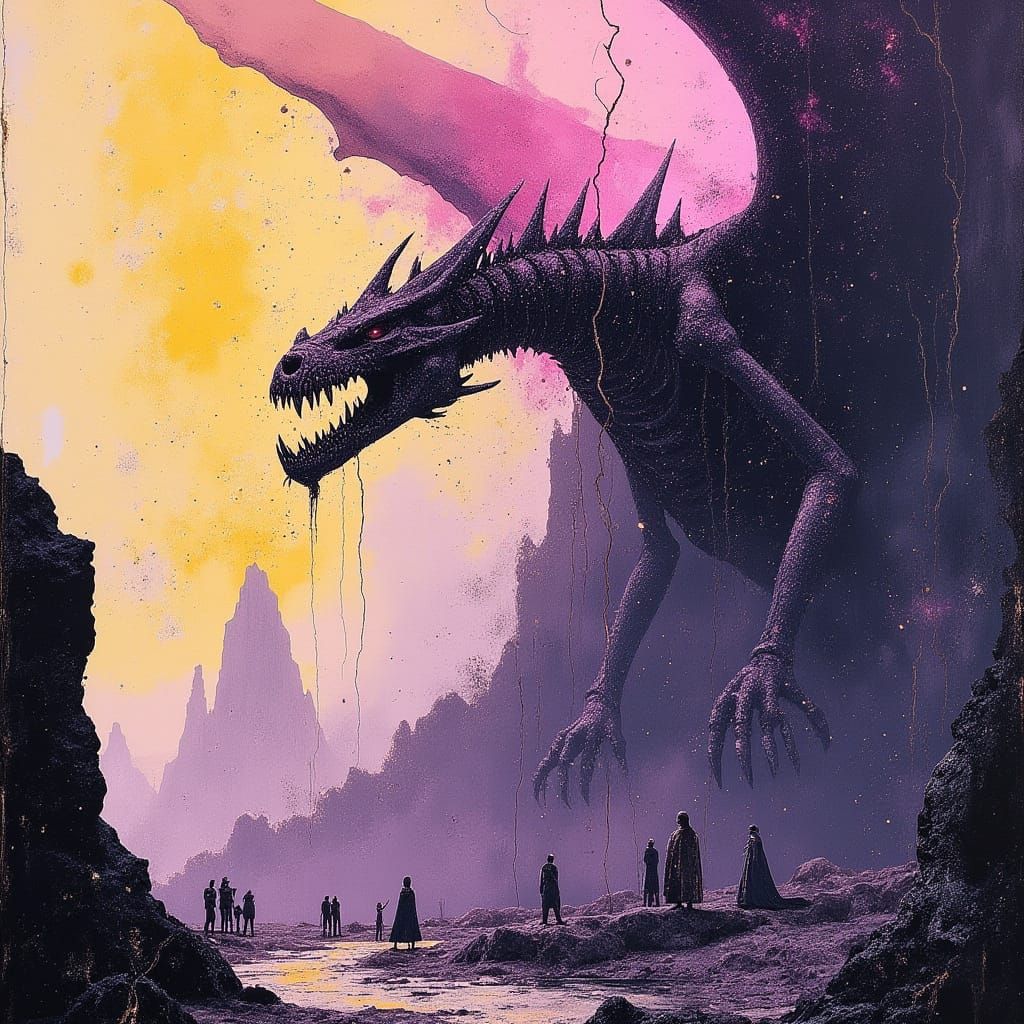 Skeletal Zombie Dragon Attacks Castle: Dark Fantasy