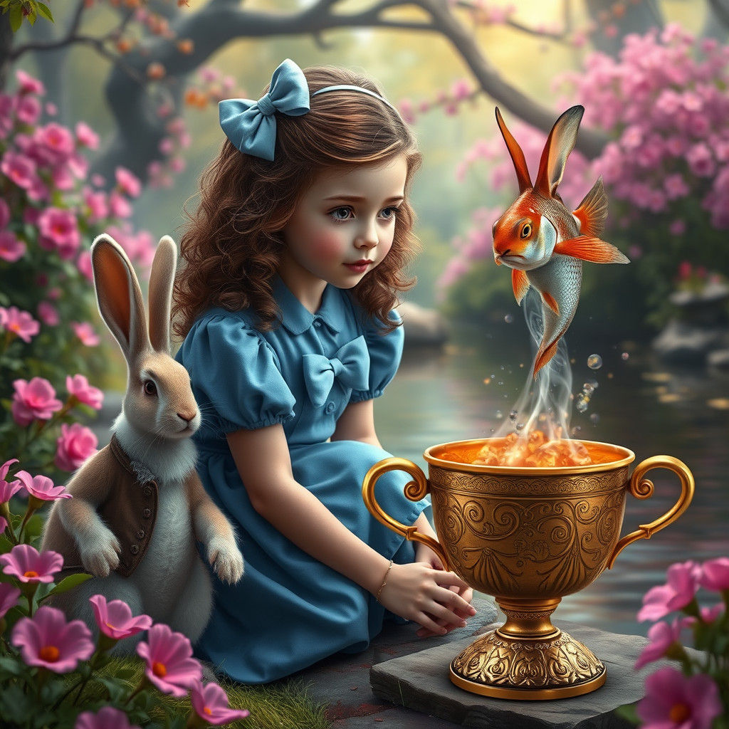 Alice in Wonderland Scene in Hyperrealistic Style