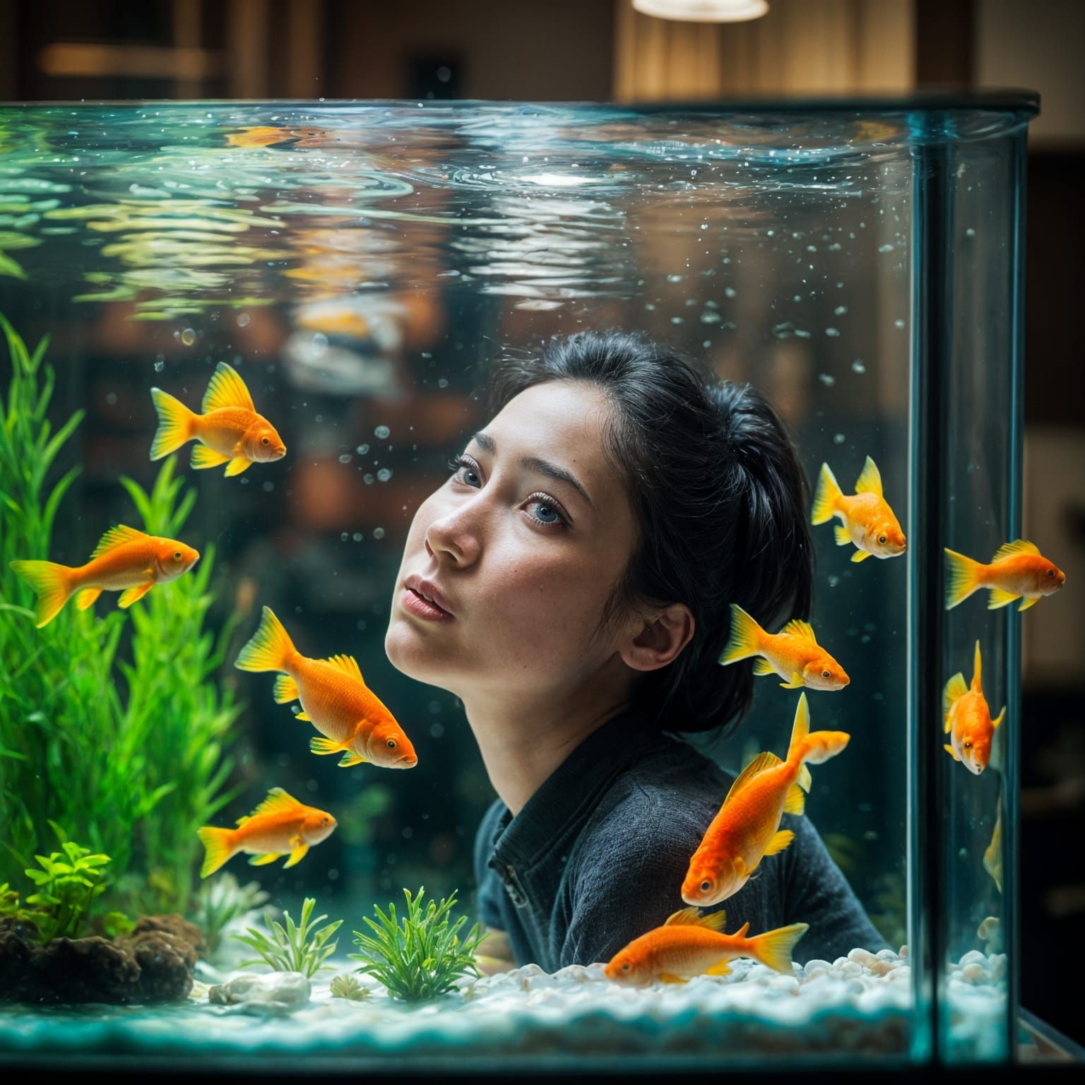 Woman Submerged in Fish Tank: Professional Photography