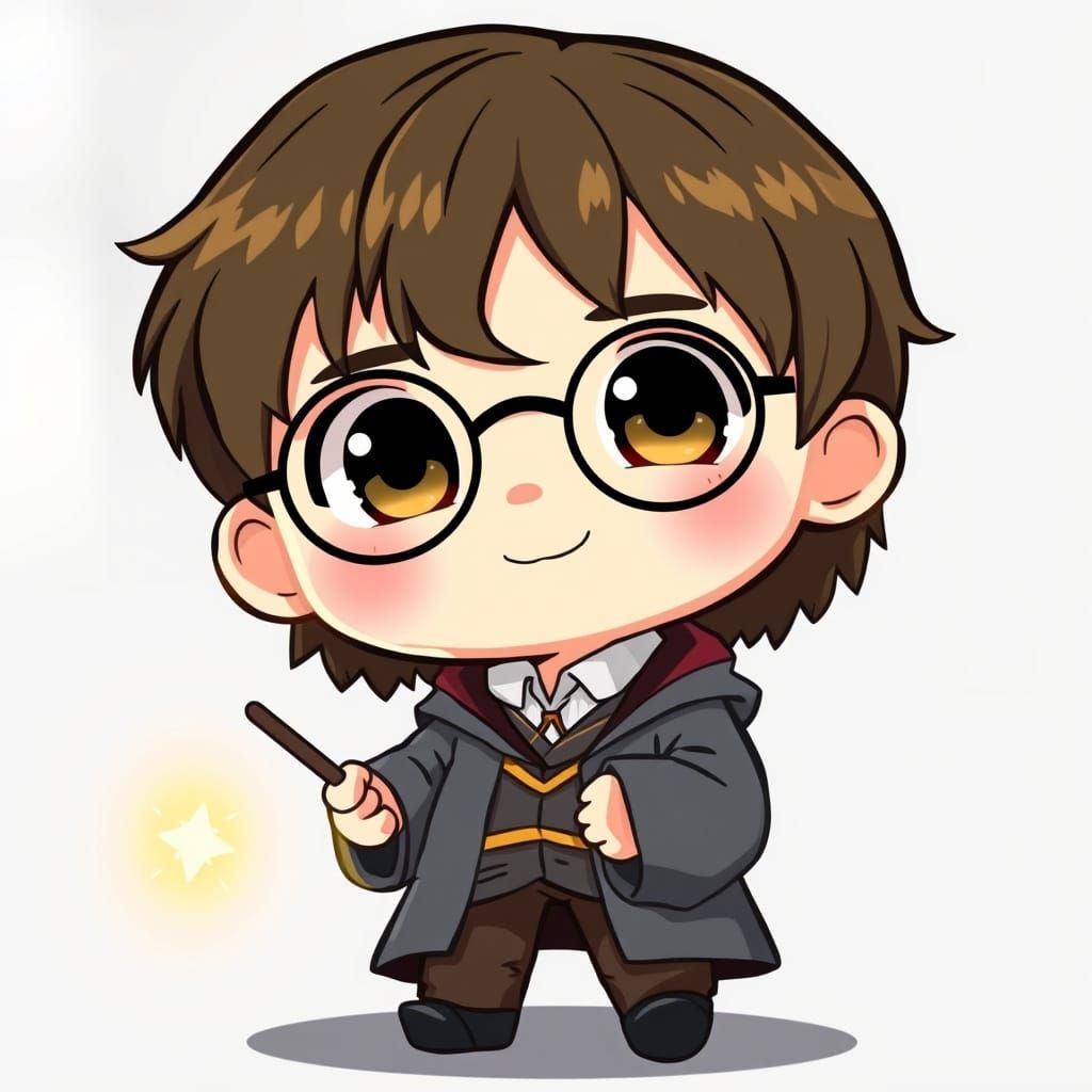Chibi Harry Potter With Glowing Wand in Pastel Colors