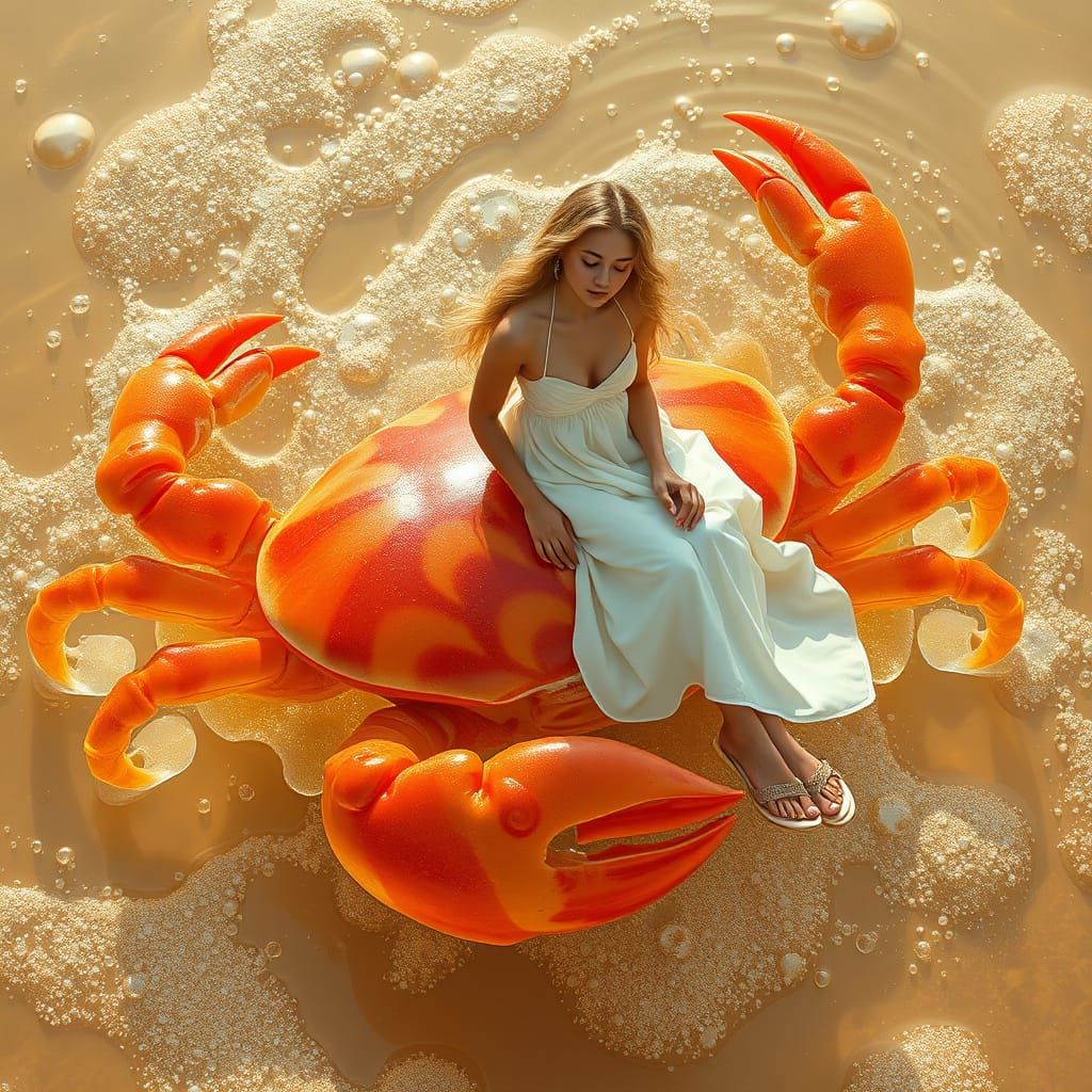 Gummy Crab Rider in Soda Sea, Dreamlike Digital Art