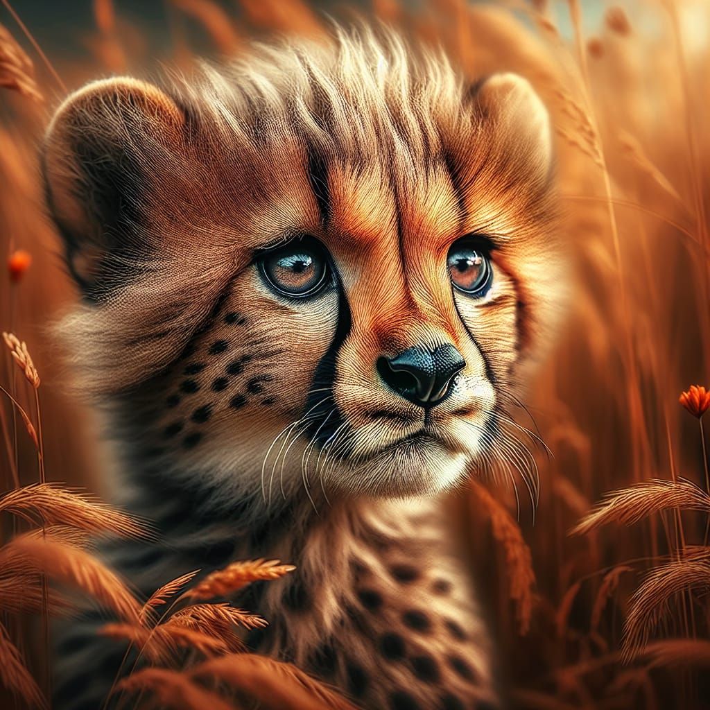 Young Cheetah Portrait with Blue Eyes