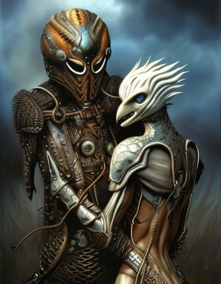 Ethereal Figure in Eagle Armor: Photorealistic Surrealism