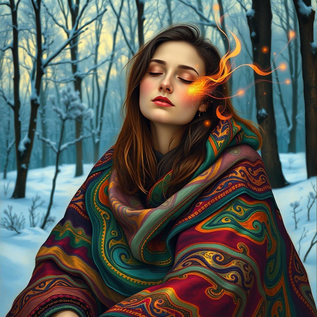 Spiritual Winter Serenity in Vibrant Psychedelic Hues