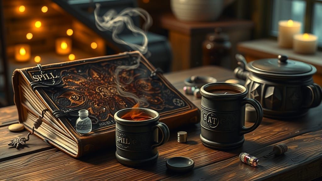 Cozy Enchantment: Spellbook, Potions, and Steaming Mugs