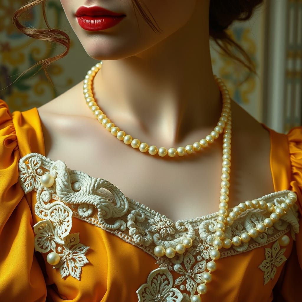 Surreal Rococo Portrait of a Yellow-Dressed Android Woman