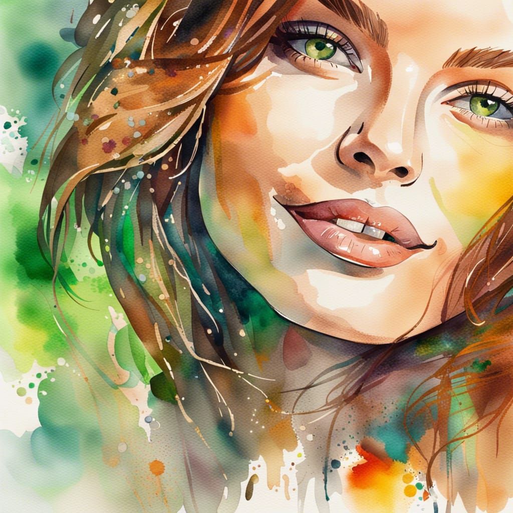 Watercolor Portrait of a Gorgeous Woman's Face