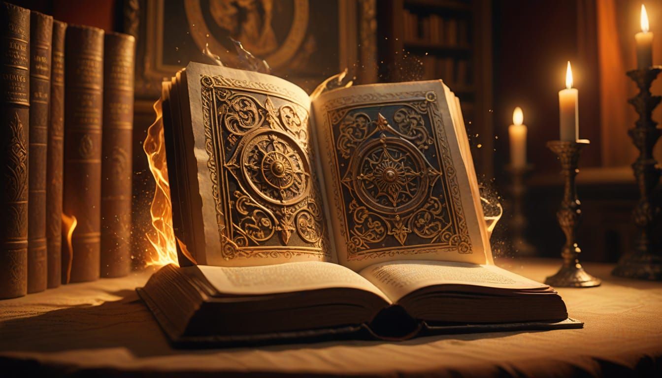 Mystical Ancient Book on Pedestal in Splash Art Style