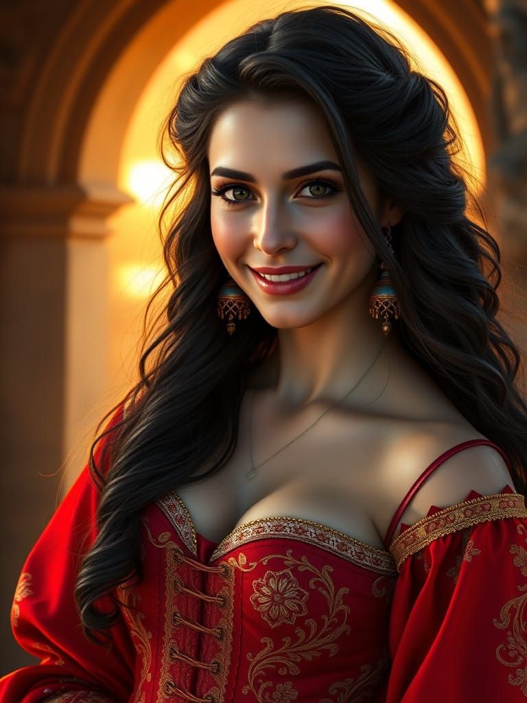 Medieval Elegance in Crimson and Gold