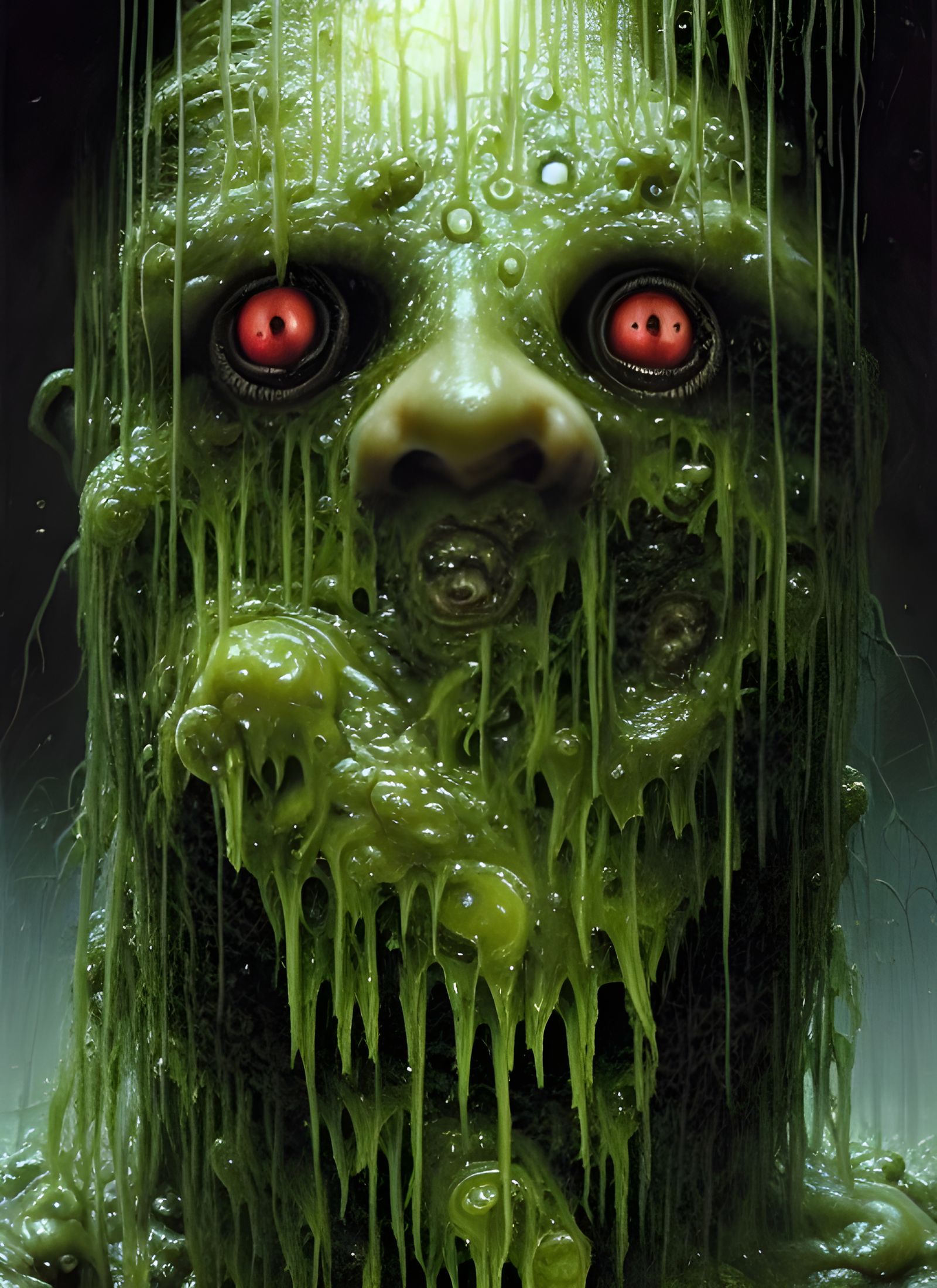 Creepy Oozing Man: Sinister Gouache Portrait