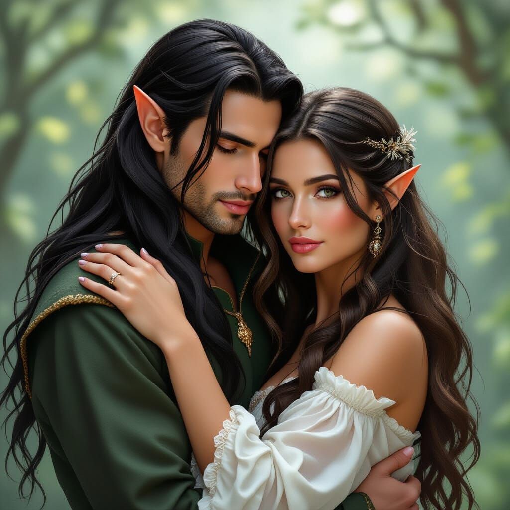Hyperrealistic Elf Couple Embrace