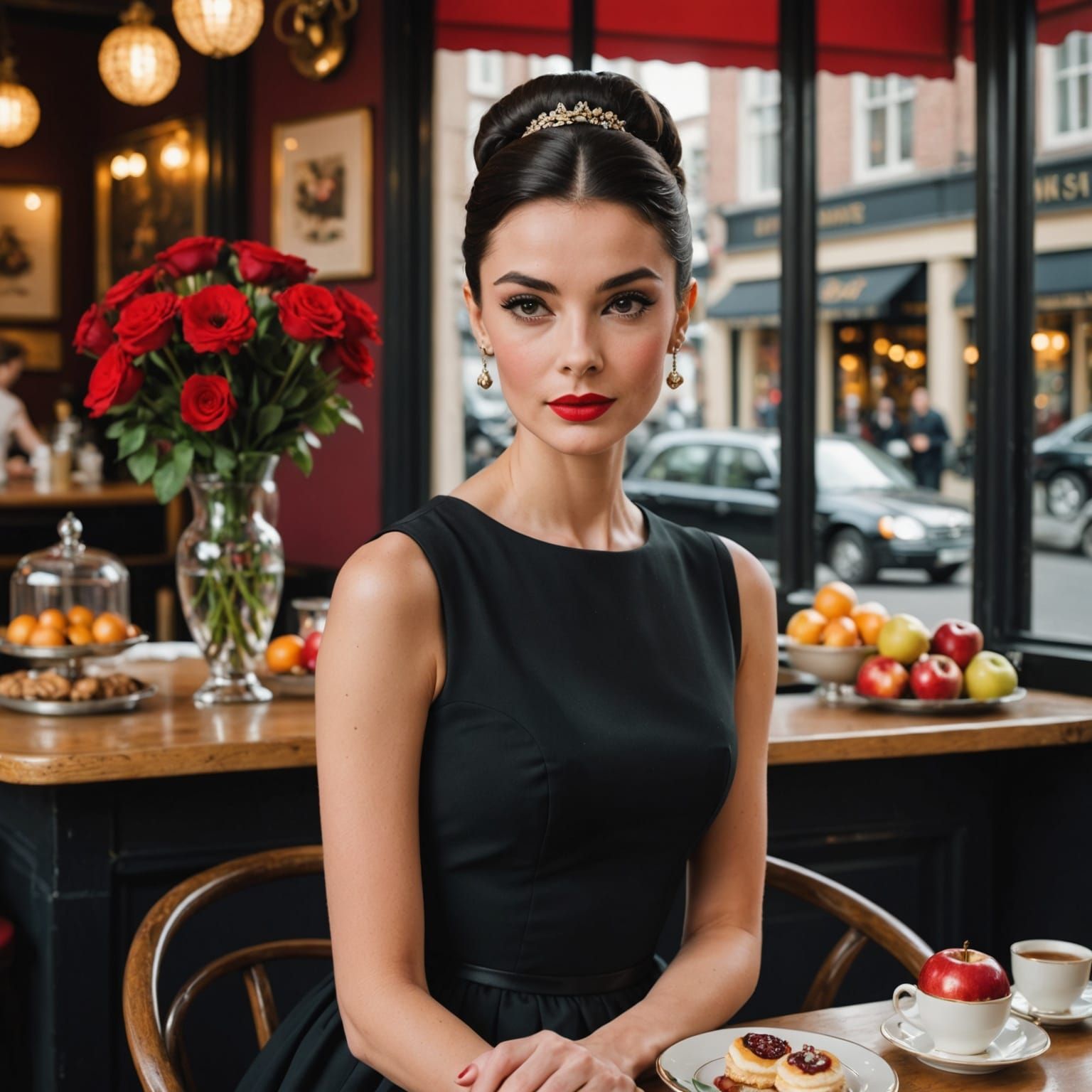 Vintage Woman at Cafe, Pixar and Ghibli Style