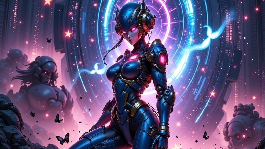 Cyborg Zerg Queen Samurai in Romanticism Oil Painting