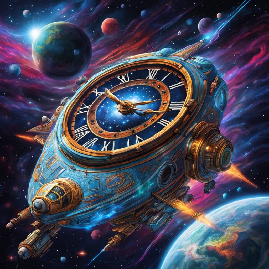 Clockwork Spaceship Soaring Through Cosmos: Astral Art