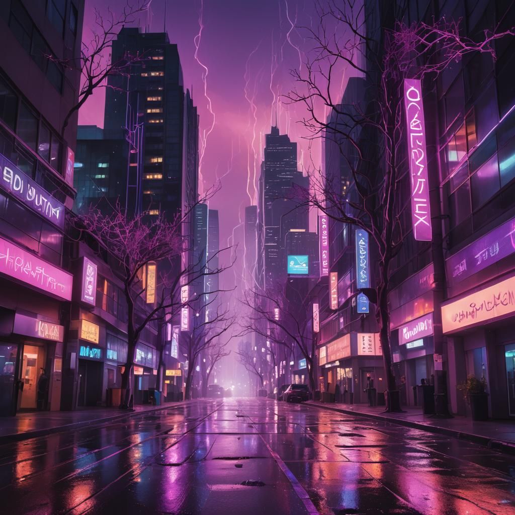 Neon Cityscape with Aura Field in Abstract Expressionism