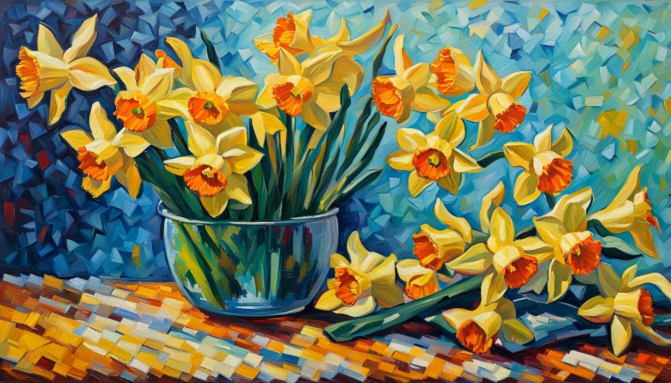 Daffodils Still Life in Expressionist Impasto Style