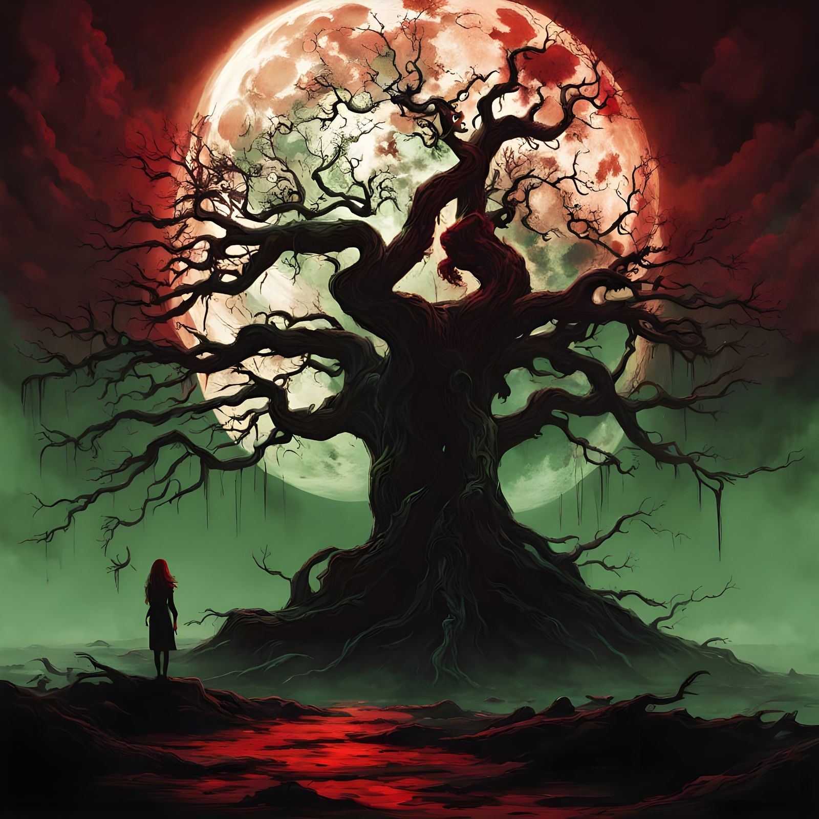 Ethereal Blood Moon Wedding Scene in Dark Fantasy Style