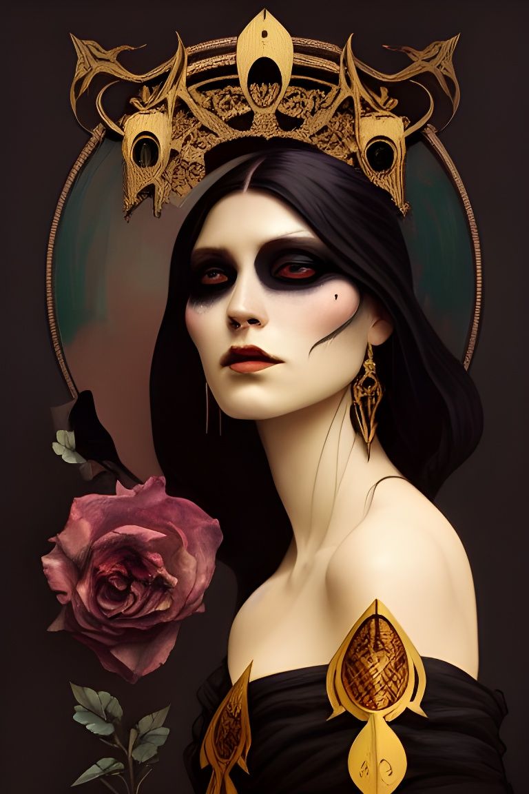 Dark Queen Portrait in Watercolor Style