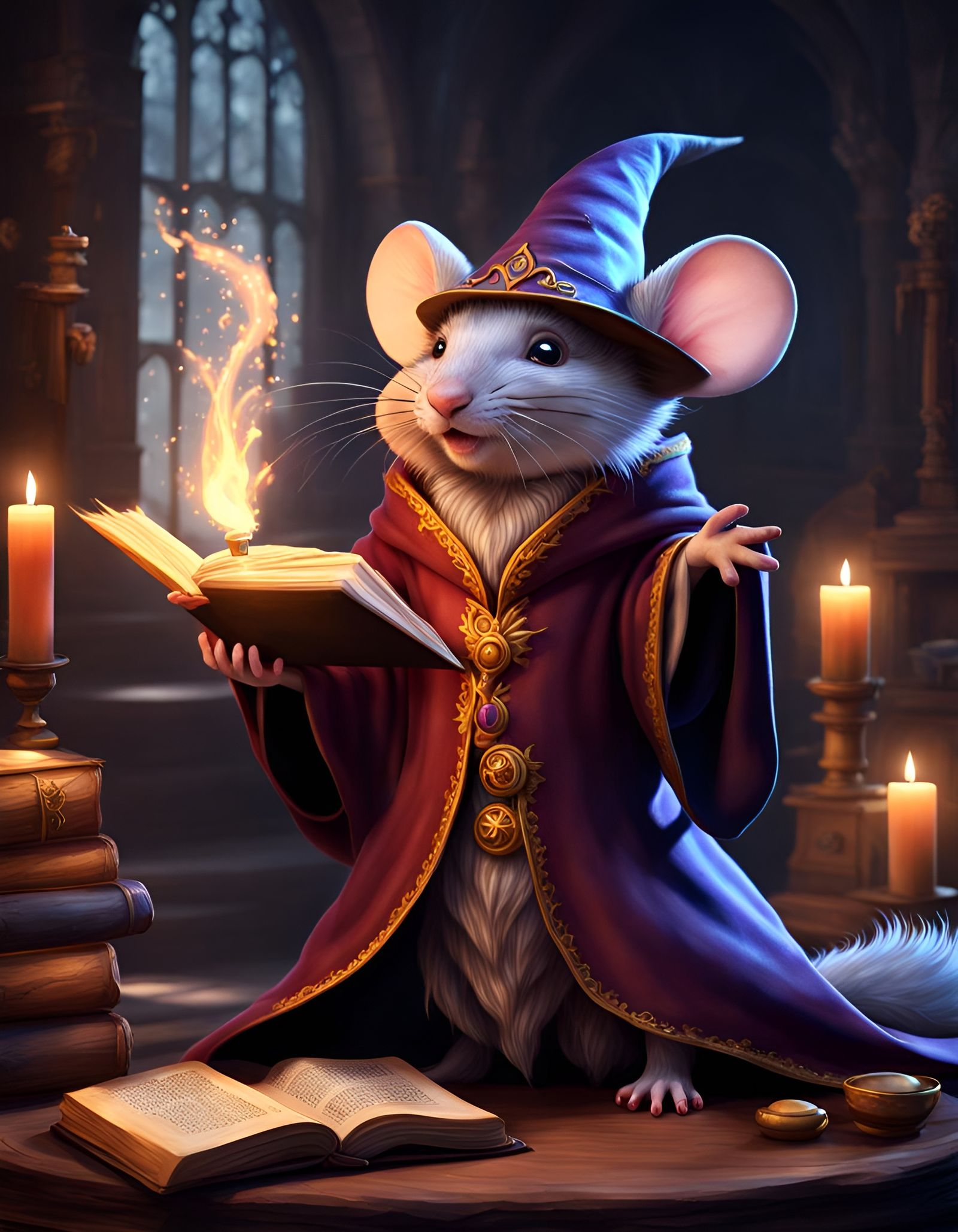 Cute Wizard Mouse Casting Spell in Watercolor Style