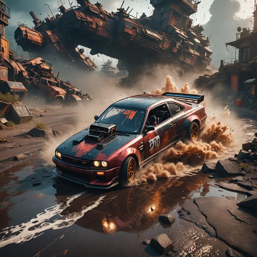 Detailed Matte Painting of a Drifting Car