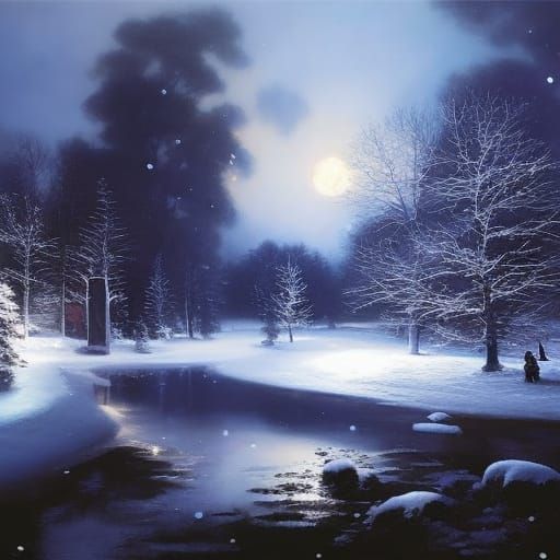 Moonlit Snow Blizzard in Hyperdetailed Digital Art